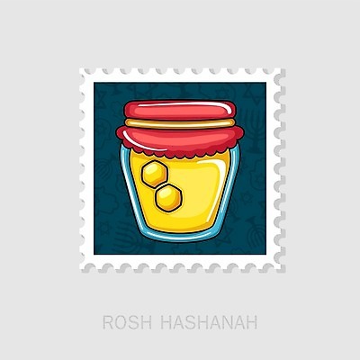 EPS 해외이미지 일러스트 사람없음 노란색 남색 꿀 유대교 우표 꿀단지 해외202004 해외일러스트 종교 컬러 파일형식 벡터 이미지허브