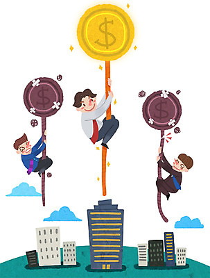 PSD 구름 남자 줄 일러스트 비즈니스 사람 빌딩 성인 세명 달러 동전 비즈니스맨 동아줄 남자만 성인남자만 성인만 국내일러스트 자연요소 돈 건물 직장인 파일형식