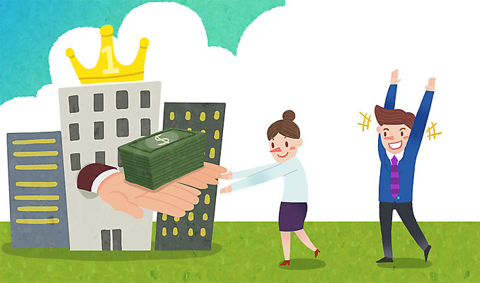 PSD 여자 남자 돈 일러스트 비즈니스 왕관 사람 빌딩 성인 두명 달러 비즈니스맨 비즈니스우먼 성인만 국내일러스트 건물 직장인 재산 파일형식