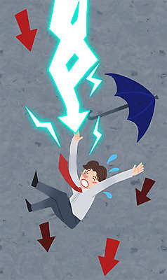 PSD 남자 화살표 일러스트 우산 비즈니스 한명 사람 성인 비즈니스맨 떨어짐 번개 남자만 남자한명만 성인남자만 성인만 국내일러스트 1 컨셉 날씨 직장인 파일형식