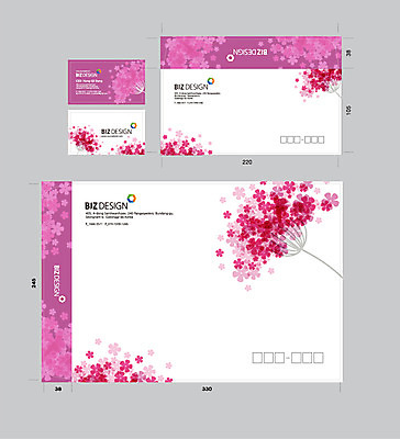 식물 템플릿 꽃 분홍색 컬러 명함 명함템플릿 봉투 서류봉투 편지봉투 사람없음 세트 패키지 봉투템플릿 우편봉투 비즈디자인 이미지템플릿 AI파일 편지 우편물 파일형식 벡터
