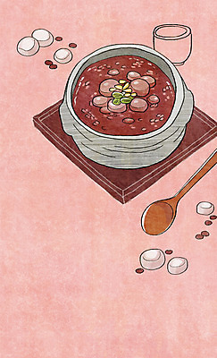 PSD 음식 백그라운드 일러스트 떡 쟁반 사람없음 숟가락 팥 새알 팥죽 국내일러스트 수저 죽 파일형식