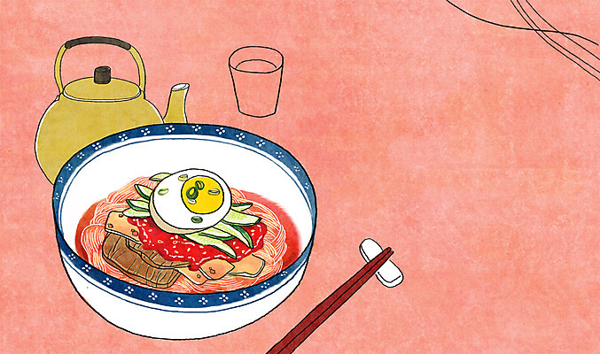 PSD 음식 백그라운드 일러스트 젓가락 주전자 오이 사람없음 컵 계란 냉면 비빔냉면 제철음식 다진양념 국내일러스트 식기 한식 채소 주방용품 여름음식 수저 알 양념 제철 파일형식