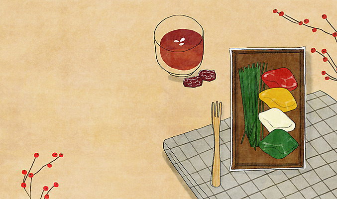 PSD 음식 백그라운드 포크 일러스트 떡 사람없음 천 송편 대추 솔잎 수정과 국내일러스트 식기 음료 잎 직물 전통차 파일형식