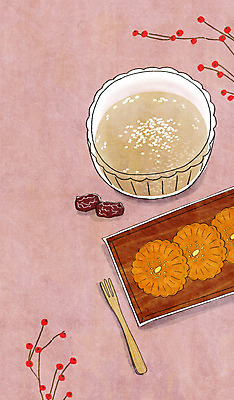 PSD 접시 음식 백그라운드 포크 일러스트 사람없음 대추 약과 식혜 전통다과 국내일러스트 식기 음료 전통음식 전통차 다과 파일형식