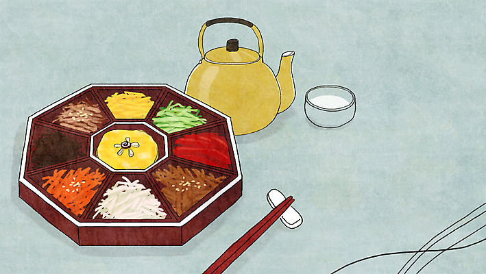 PSD 그릇 음식 백그라운드 채소 일러스트 젓가락 주전자 사람없음 구절판 국내일러스트 식기 주방용품 수저 파일형식