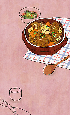 PSD 그릇 분홍색 백그라운드 일러스트 김치 사람없음 숟가락 천 뚝배기 갈비 갈비찜 국내일러스트 식기 한식 컬러 수저 육류 직물 찜 파일형식