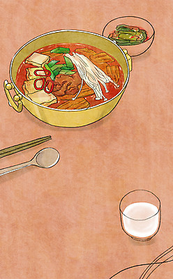 PSD 그릇 음식 백그라운드 일러스트 젓가락 김치 수저 사람없음 숟가락 냄비 찌개 물컵 김치찌개 국내일러스트 식기 한식 컵 솥 파일형식