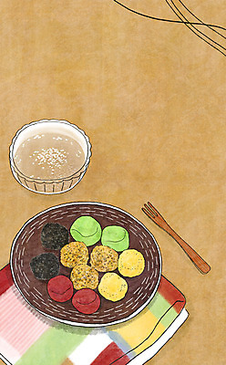 PSD 그릇 접시 음식 백그라운드 포크 일러스트 떡 사람없음 천 식혜 국내일러스트 식기 음료 직물 전통차 파일형식