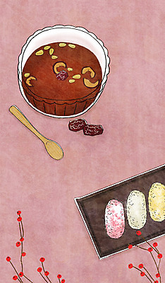 PSD 그릇 접시 음식 백그라운드 일러스트 사람없음 숟가락 대추 수정과 유과 전통다과 국내일러스트 식기 음료 수저 전통음식 전통차 한과 다과 파일형식