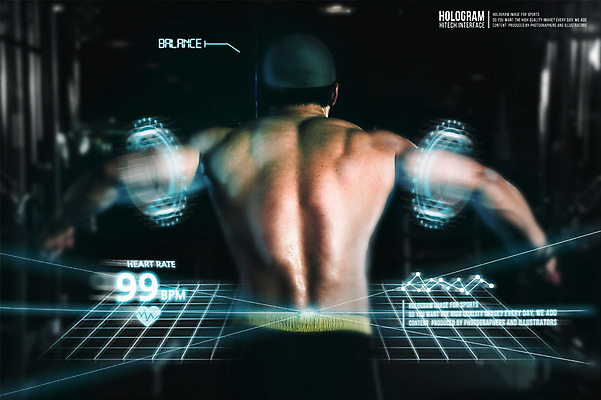 PSD 편집이미지 남자 근육 미래 건강 한명 사람 성인 뒷모습 운동 3D 헬스 디지털합성 편리함 홀로그램 디지털아트 남자만 남자한명만 성인남자만 성인만 이미지편집 편집3D 1 뷰포인트 컨셉 파일형식