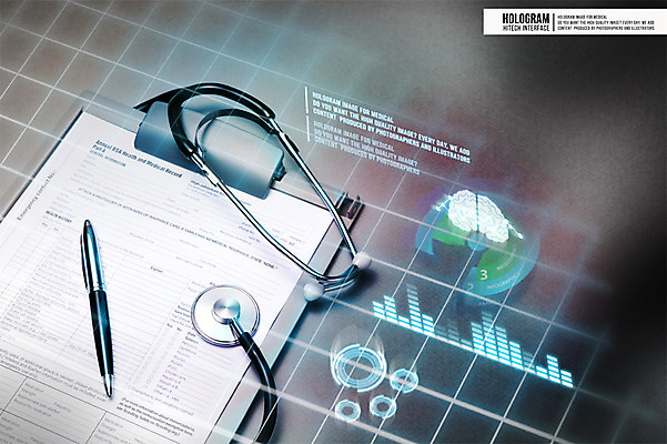 PSD 편집이미지 의학 청진기 미래 사람없음 볼펜 3D 디지털합성 편리함 서류판 홀로그램 디지털아트 이미지편집 편집3D 컨셉 의료기기 펜 사무용품 파일형식
