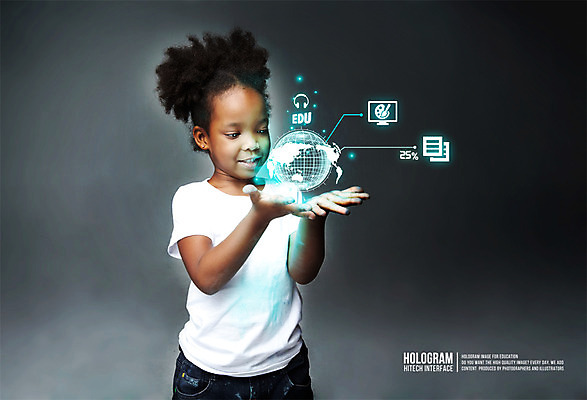 PSD 외국인 편집이미지 여자 교육 어린이 흑인 미래 한명 사람 3D 디지털합성 편리함 홀로그램 디지털아트 여자만 여자한명만 어린이만 소녀만 소녀한명만 이미지편집 편집3D 서양인 1 컨셉 인종 파일형식