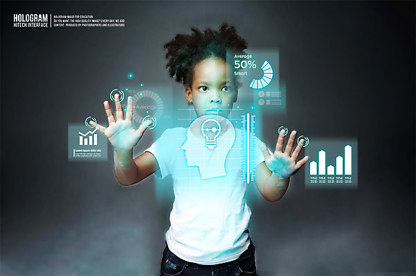 PSD 외국인 편집이미지 여자 교육 어린이 흑인 미래 한명 사람 3D 디지털합성 편리함 홀로그램 디지털아트 여자만 여자한명만 어린이만 소녀만 소녀한명만 이미지편집 편집3D 서양인 1 컨셉 인종 파일형식