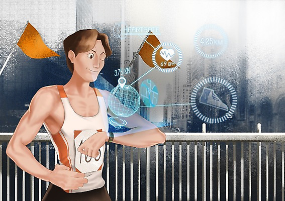 PSD 남자 운동화 일러스트 미래 한명 사람 성인 달리기 운동 깃발 스마트 마라톤 편리함 홀로그램 스마트워치 사물인터넷 남자만 남자한명만 성인남자만 성인만 4차산업 미래산업 국내일러스트 1 산업 신발 컨셉 모션 건강 정보기술 경기 스마트기기 육상스포츠 웨어러블 파일형식