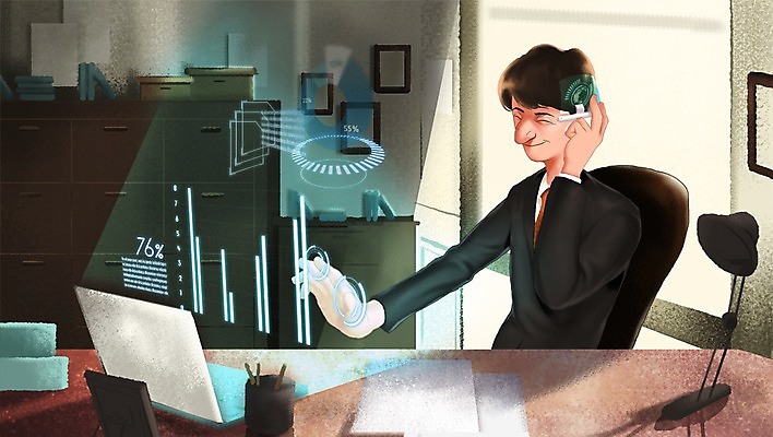 PSD 남자 종이 액자 일러스트 비즈니스 그래프 미래 실내 한명 사람 성인 노트북 스마트기기 사무실 스탠드 머리띠 비즈니스맨 스마트 책상 서랍장 연필꽂이 편리함 홀로그램 사물인터넷 남자만 남자한명만 성인남자만 성인만 4차산업 미래산업 국내일러스트 1 산업 가구 컨셉 장신구 문구용품 조명 정보기술 내부 전자제품 직장인 파일형식