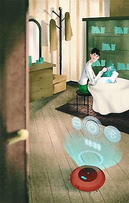 PSD 남자 의자 일러스트 탁자 미래 주택 실내 한명 사람 성인 태블릿 옷걸이 스마트 로봇 화장대 청소기 편리함 청소로봇 홀로그램 사물인터넷 남자만 남자한명만 성인남자만 성인만 4차산업 미래산업 국내일러스트 1 산업 가구 컨셉 정보기술 내부 건물 전자제품 스마트기기 청소도구 파일형식