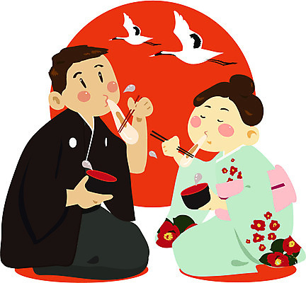 그릇 여자 남자 일러스트 젓가락 새해 사람 성인 두명 학 기모노 먹기 1월 오조우니 성인만 국내일러스트 AI파일 식기 모션 조류 수저 날짜 일본전통의상 일본음식 파일형식 벡터