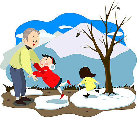 주간 나무 식물 계절 여자 할아버지 노년 남자 어린이 겨울 일러스트 손자 손녀 새해 산 사람 성인 야외 세명 눈 고향 1월 귀성길 국내일러스트 AI파일 자연요소 날씨 날짜 손주 파일형식 벡터