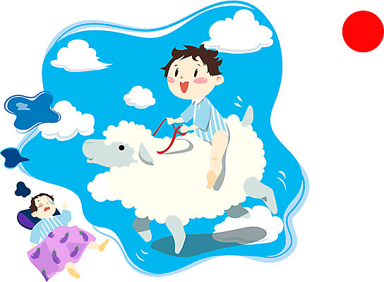 동물 구름 남자 어린이 일러스트 베개 새해 사람 두명 꿈 이불 잠 양 2015년 꿈나라 남자만 어린이만 소년만 국내일러스트 AI파일 자연요소 포유류 침구 연도 파일형식 벡터