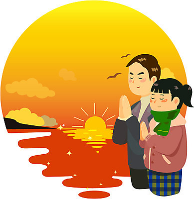 여자 남자 바다 일러스트 갈매기 새해 사람 성인 야외 두명 태양 새벽 기도 1월 성인만 국내일러스트 AI파일 자연요소 조류 날짜 파일형식 벡터