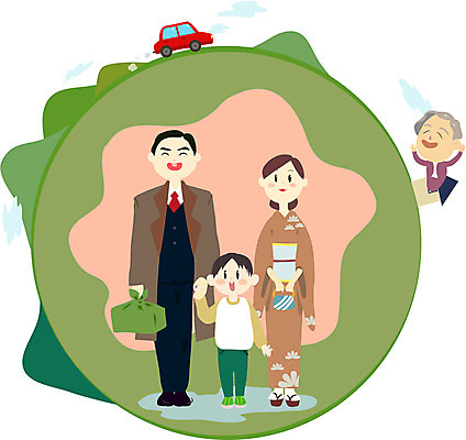 여자 노년 남자 할머니 어린이 일러스트 가족 자동차 새해 사람 여러명 성인 기모노 고향 1월 귀성길 국내일러스트 AI파일 육상교통 다수 관계 날짜 일본전통의상 파일형식 벡터