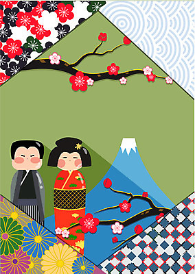 식물 꽃 인형 일러스트 새해 두명 매화 후지산 1월 고케시 국내일러스트 AI파일 카드프레임 산 프레임 사람 일본 세계문화유산 날짜 일본전통 파일형식 벡터