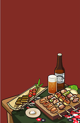 접시 음식 백그라운드 일러스트 맥주 사람없음 꼬치 맥주잔 꼬치구이 야키토리 국내일러스트 AI파일 식기 술잔 주류 구이 일본음식 파일형식 벡터