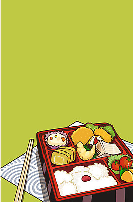 음식 백그라운드 토마토 과일 일러스트 젓가락 방울토마토 밥 어류 사람없음 튀김 도시락 단무지 새우튀김 계란말이 감자샐러드 크로켓 벤또 국내일러스트 채소 새우 수저 수중동물 샐러드 계란요리