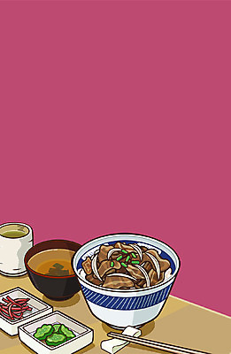 음식 백그라운드 일러스트 젓가락 사람없음 녹차 정식 규동 미소된장국 국내일러스트 AI파일 수저 차_음료 일본음식 파일형식 벡터