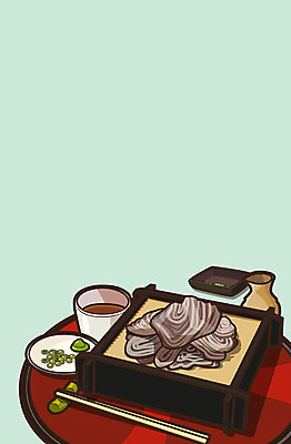 음식 백그라운드 일러스트 젓가락 사람없음 메밀국수 고추냉이 파 자루소바 판모밀 국내일러스트 AI파일 채소 수저 면류 양념 파일형식 벡터