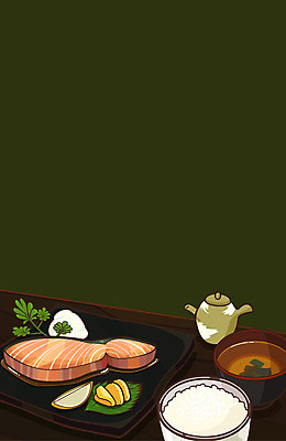 음식 백그라운드 일러스트 밥 어류 사람없음 연어 생선구이 장국 미소된장국 국내일러스트 AI파일 수중동물 구이 생선요리 국 일본음식 파일형식 벡터