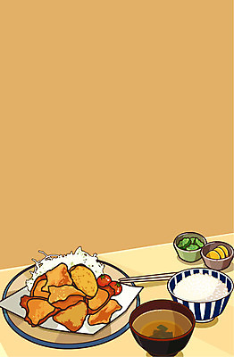 음식 백그라운드 일러스트 젓가락 밥 사람없음 정식 미소된장국 카라아게 국내일러스트 AI파일 수저 튀김 일본음식 파일형식 벡터