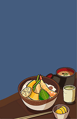 음식 백그라운드 일러스트 젓가락 사람없음 튀김 덮밥 단무지 장국 텐동 국내일러스트 AI파일 수저 국 일본음식 파일형식 벡터