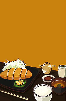 음식 백그라운드 일러스트 젓가락 밥 사람없음 돈가스 정식 장국 국내일러스트 AI파일 수저 커틀릿 국 파일형식 벡터