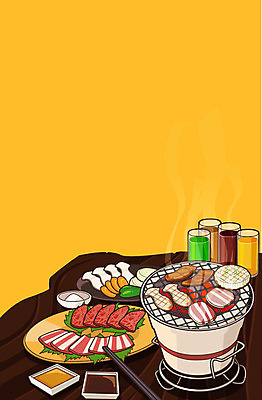 음식 백그라운드 채소 일러스트 젓가락 육류 사람없음 바비큐 야키니쿠 국내일러스트 AI파일 식재료 수저 파일형식 벡터