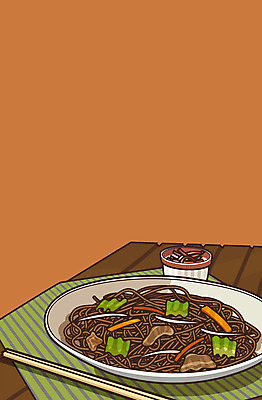 접시 음식 백그라운드 일러스트 젓가락 사람없음 야키소바 국내일러스트 AI파일 식기 수저 일본음식 파일형식 벡터