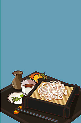 음식 백그라운드 일러스트 젓가락 사람없음 메밀국수 고추냉이 단무지 파 자루소바 판모밀 국내일러스트 AI파일 채소 수저 면류 양념 파일형식 벡터