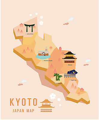 섬 지도 일러스트 사람없음 관광지 일본 플랫 지역 교토 일본지도 신사_일본건축 국내일러스트 AI파일 아시아 여행 일본건축 파일형식 벡터