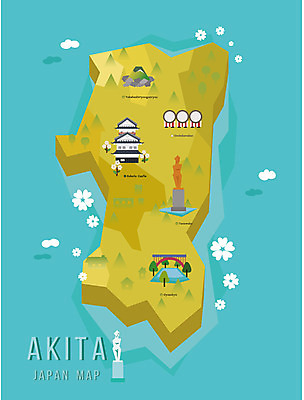 호수 섬 지도 일러스트 사람없음 관광지 동상 일본 성 플랫 지역 아키타 일본지도 가교 국내일러스트 AI파일 건축물 아시아 여행 조형물 기념물 파일형식 벡터