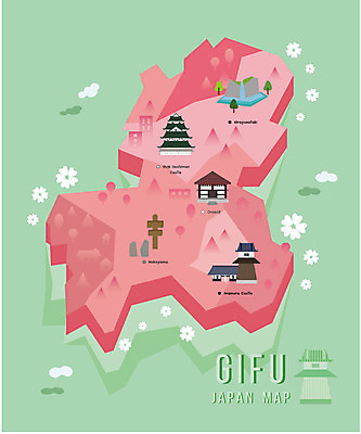 섬 지도 일러스트 사람없음 관광지 계곡 일본 성 플랫 지역 일본지도 기후현 신사_일본건축 국내일러스트 AI파일 건축물 아시아 여행 일본건축 파일형식 벡터