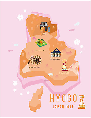 섬 지도 일러스트 사람없음 관광지 탑 일본 놀이공원 플랫 신사 지역 일본건축 일본지도 효고 국내일러스트 AI파일 건축물 아시아 여행 동양건축 테마파크 파일형식 벡터