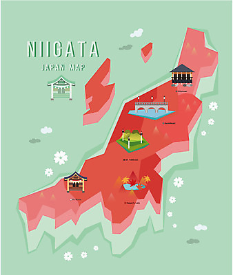 식물 섬 단풍 지도 일러스트 산 사람없음 관광지 일본 플랫 지역 일본지도 니가타 신사_일본건축 국내일러스트 AI파일 아시아 여행 잎 일본건축 파일형식 벡터