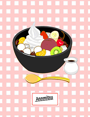 과일 일러스트 딸기 디저트 바나나 키위 사람없음 숟가락 체리 시럽 안미츠 국내일러스트 AI파일 음식 수저 일본음식 파일형식 벡터