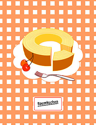 접시 빵 포크 과일 일러스트 디저트 사람없음 체리 바움쿠헨 국내일러스트 AI파일 식기 음식 케이크 파일형식 벡터