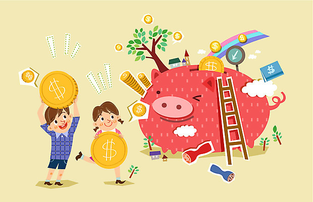 나무 식물 여자 남자 어린이 무지개 일러스트 사다리 사람 두명 경제 도장 동전 돼지저금통 통장 어린이만 금융의날 국내일러스트 AI파일 자연요소 돈 금융 저금통 도구 파일형식 벡터 법정기념일