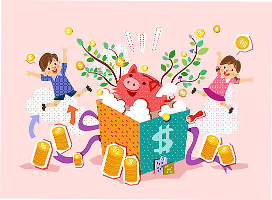 구름 여자 남자 화살표 어린이 일러스트 사람 두명 경제 도장 상자 동전 돼지저금통 어린이만 금융의날 국내일러스트 AI파일 자연요소 돈 저금통 파일형식 벡터 법정기념일