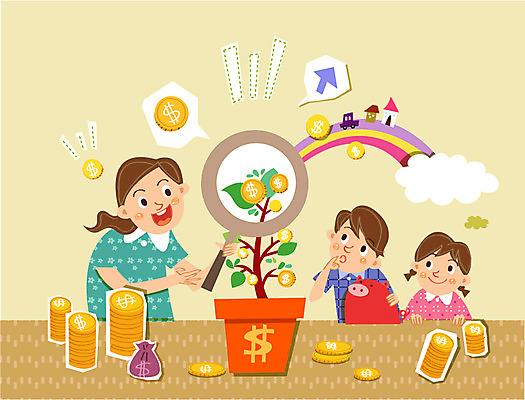 식물 구름 여자 교육 남자 화분 어린이 무지개 일러스트 엄마 돋보기 사람 세명 경제 동전 저축 자녀 금융의날 국내일러스트 AI파일 자연요소 돈 가족 금융 파일형식 벡터 법정기념일