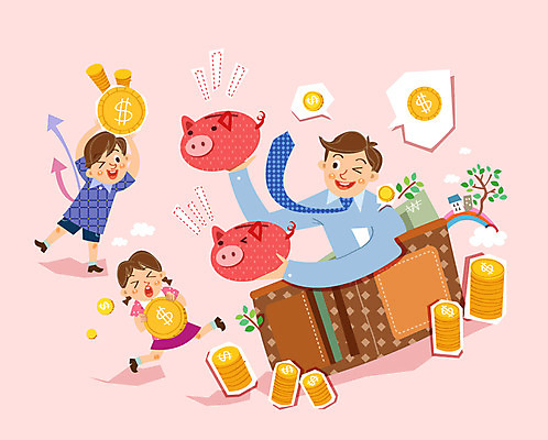 여자 교육 남자 어린이 일러스트 사람 성인 세명 경제 동전 저축 돼지저금통 자녀 지갑 아빠 용돈 금융의날 국내일러스트 AI파일 돈 가족 금융 저금통 파일형식 벡터 법정기념일