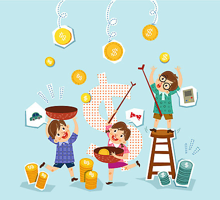 여자 남자 리본 어린이 일러스트 사다리 자동차 사람 세명 경제 바구니 동전 저축 막대기 떨어짐 게임기 어린이만 금융의날 국내일러스트 AI파일 육상교통 컨셉 돈 금융 도구 파일형식 벡터 법정기념일